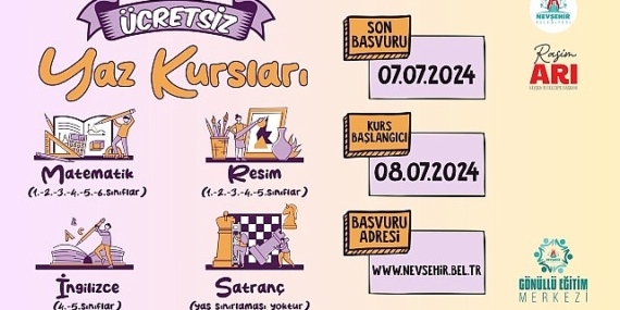Nevşehir Belediyesi Gönüllü Eğitim Merkezi’nde öğrencilere yönelik açılacak olan ücretsiz yaz dönemi kursları için kayıtlar başladı