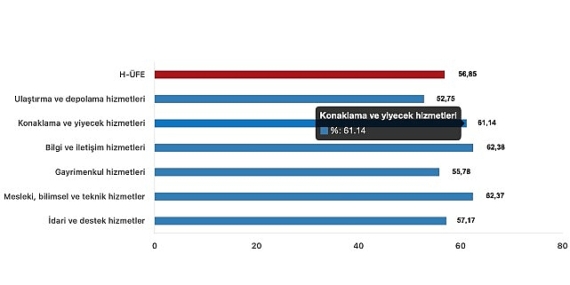 Tüik: Hizmet Üretici Fiyat Endeksi (H-ÜFE) yıllık %56,85 arttı, aylık %1,14 arttı