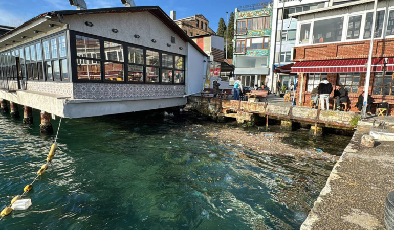 Denizin üstünü çöp kapladı