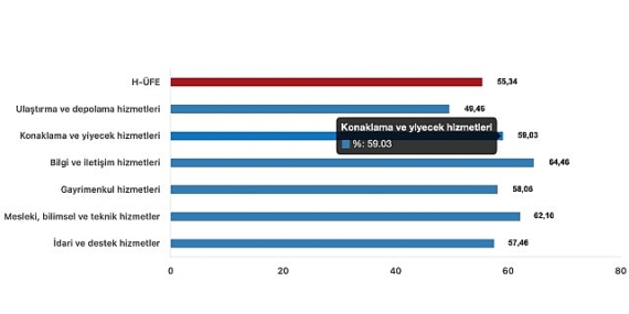 Tüik: Hizmet Üretici Fiyat Endeksi (H-ÜFE) yıllık %55,34 arttı, aylık %0,24 arttı